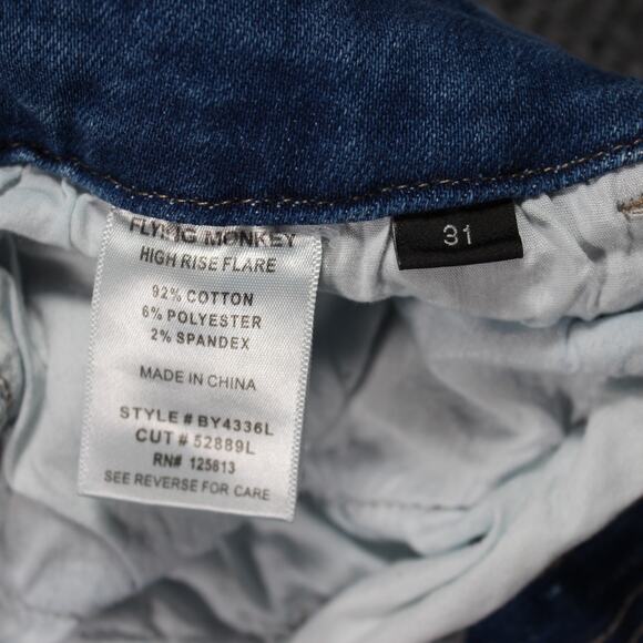 Flying Monkey Jeans Womens 31 Light Wash High Rise Flare Distressed - Picture 5 of 9
